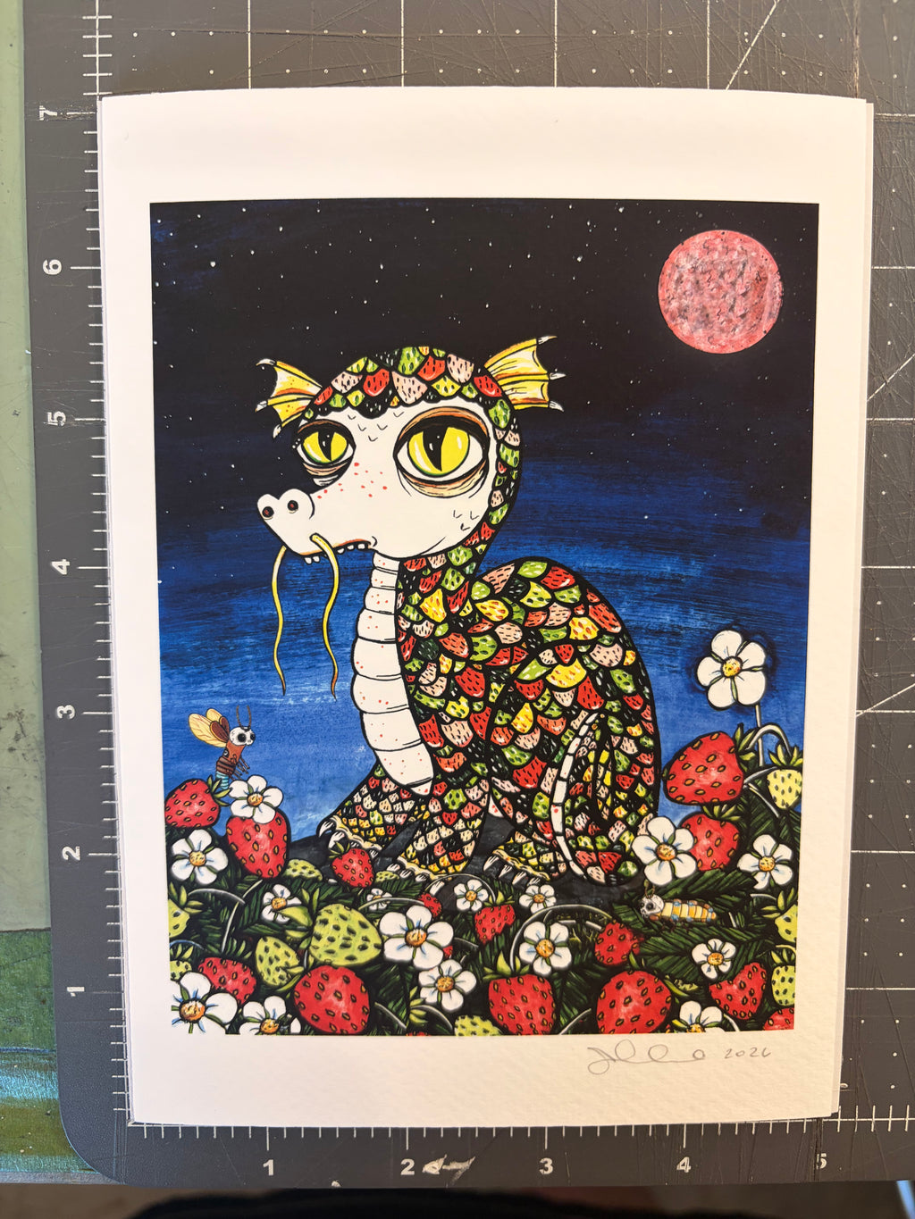 Strawberry Moon Dragon 5x7 inch giclee print