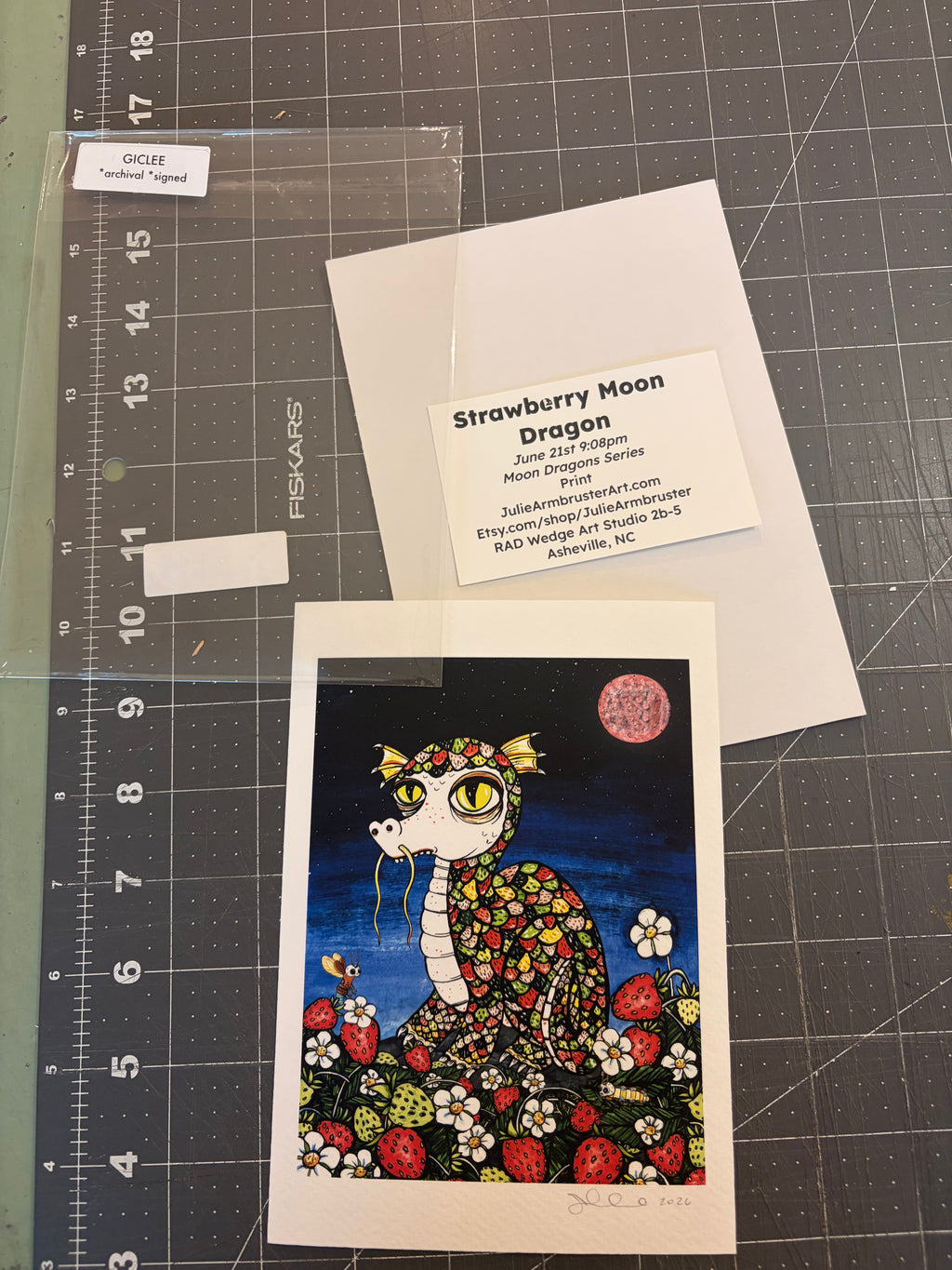 Strawberry Moon Dragon 5x7 inch giclee print