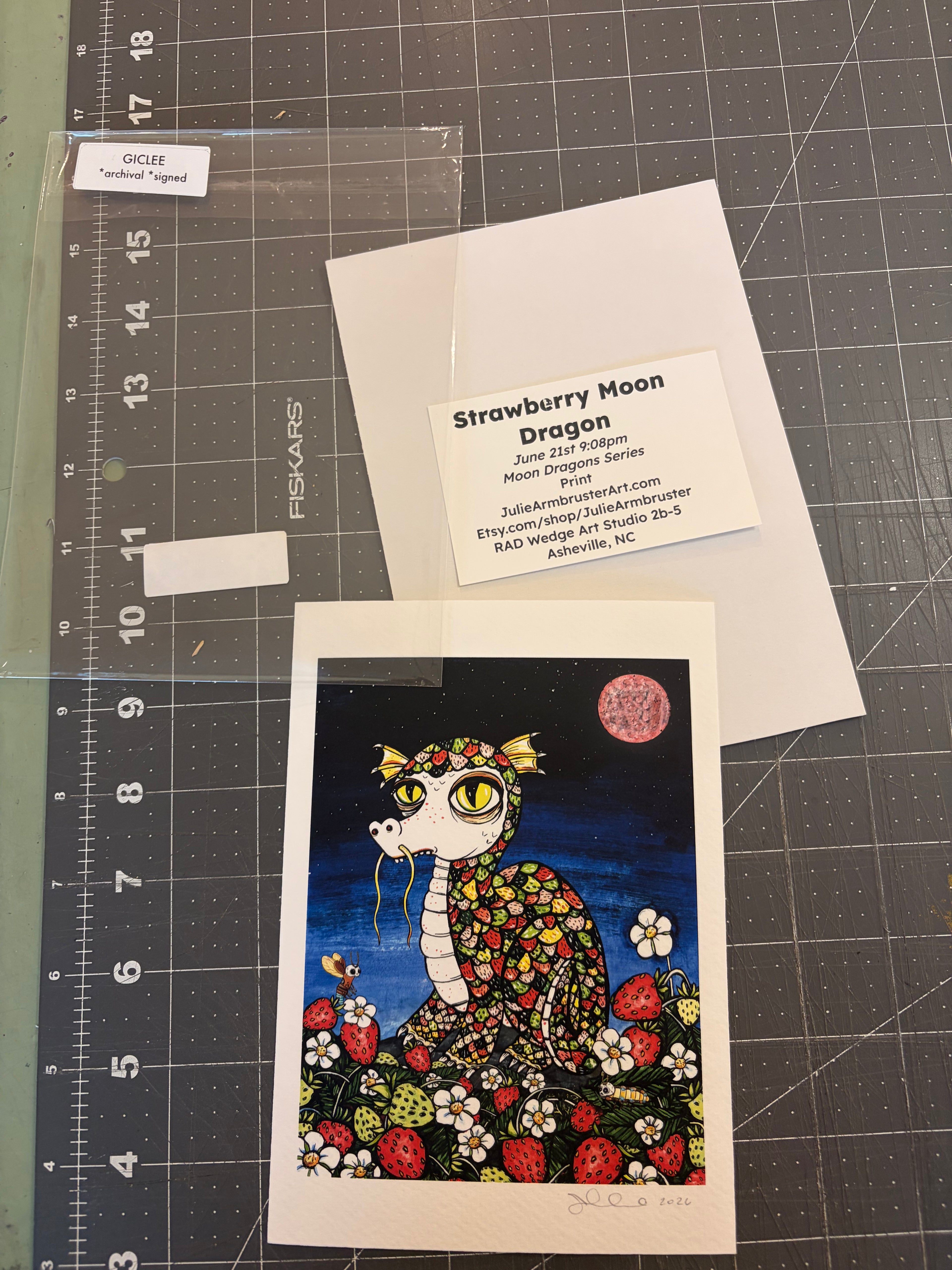 Strawberry Moon Dragon 5x7 inch giclee print