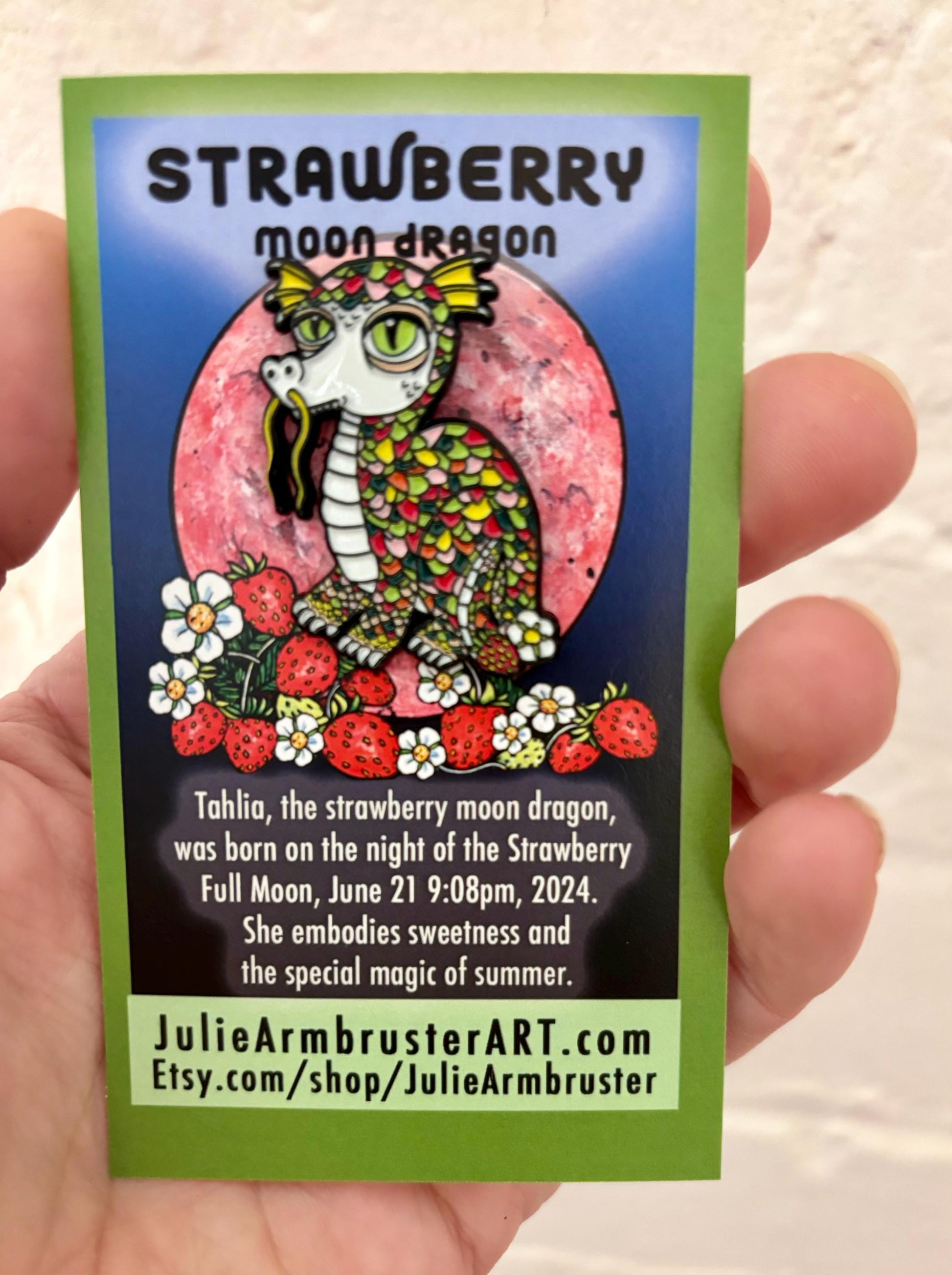 Strawberry Moon Dragon Enamel Pin